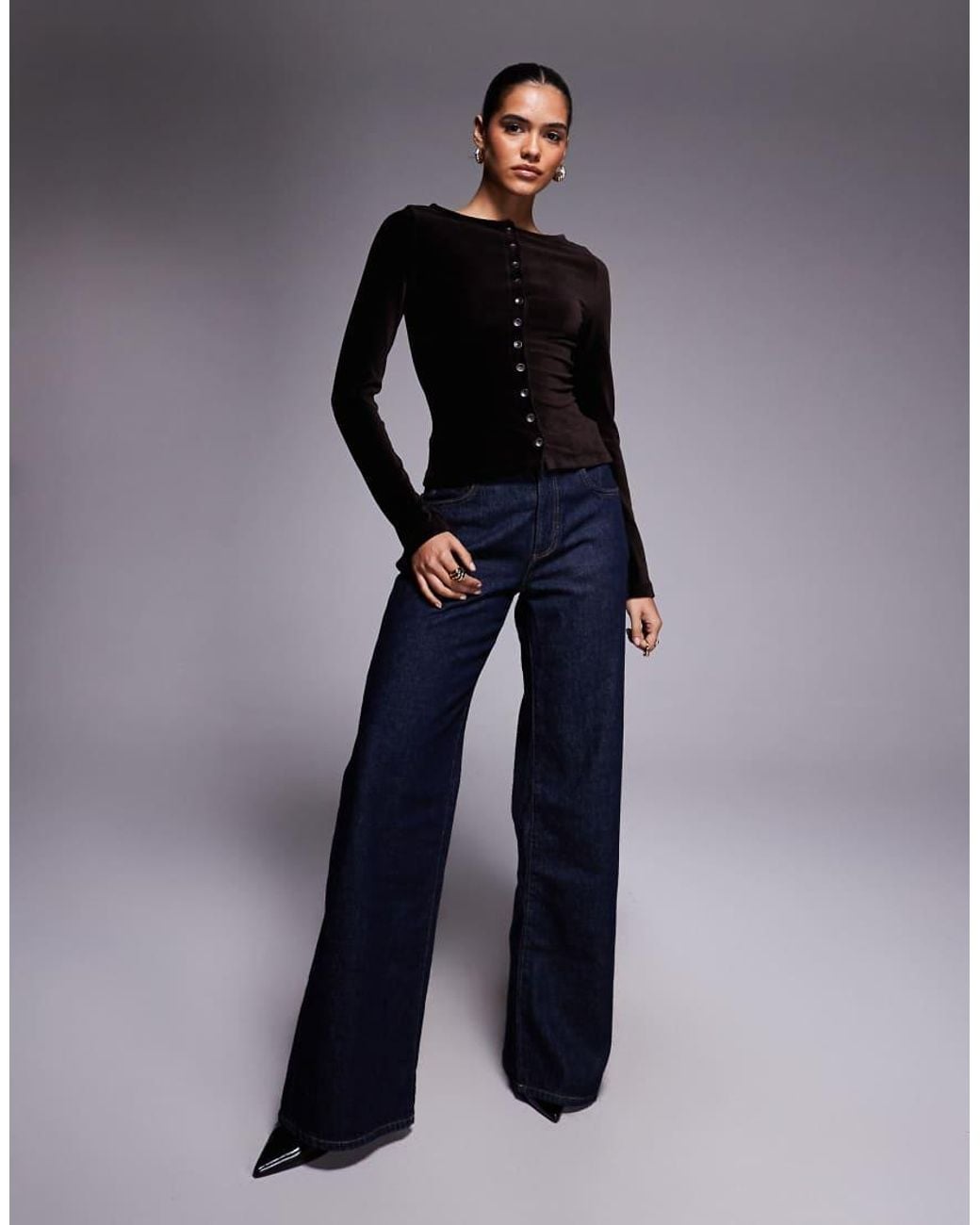ASOS Blue Velvet Cord Button Through Co Ord Top