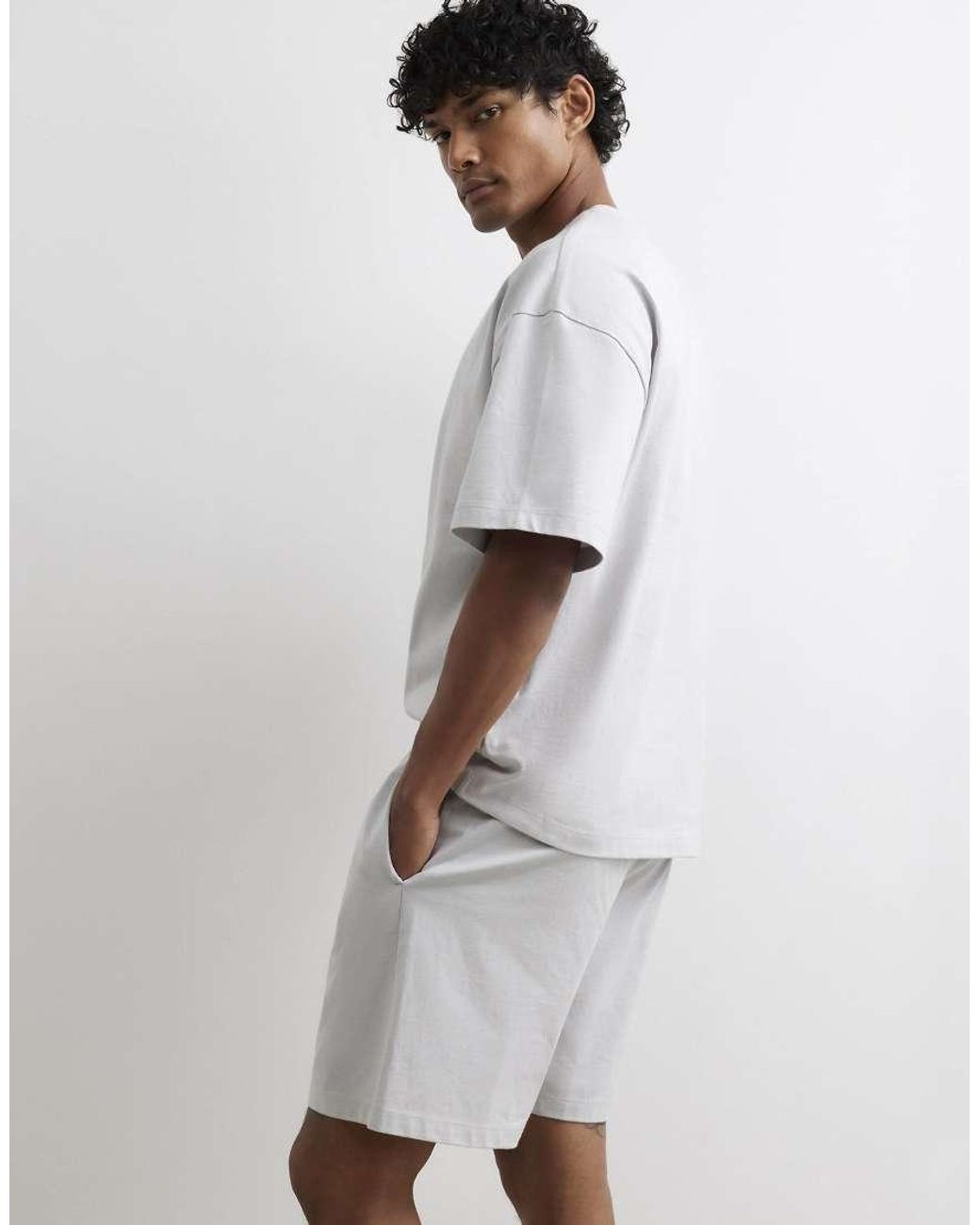 River Island Gray Oversized Fit T-Shirt And Shorts Set for men