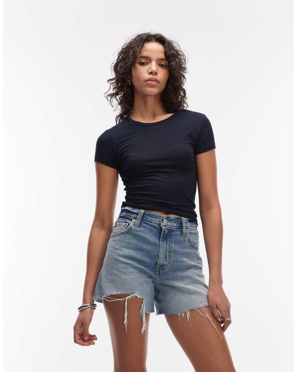 Levi's Blue Ribcage Denim Shorts