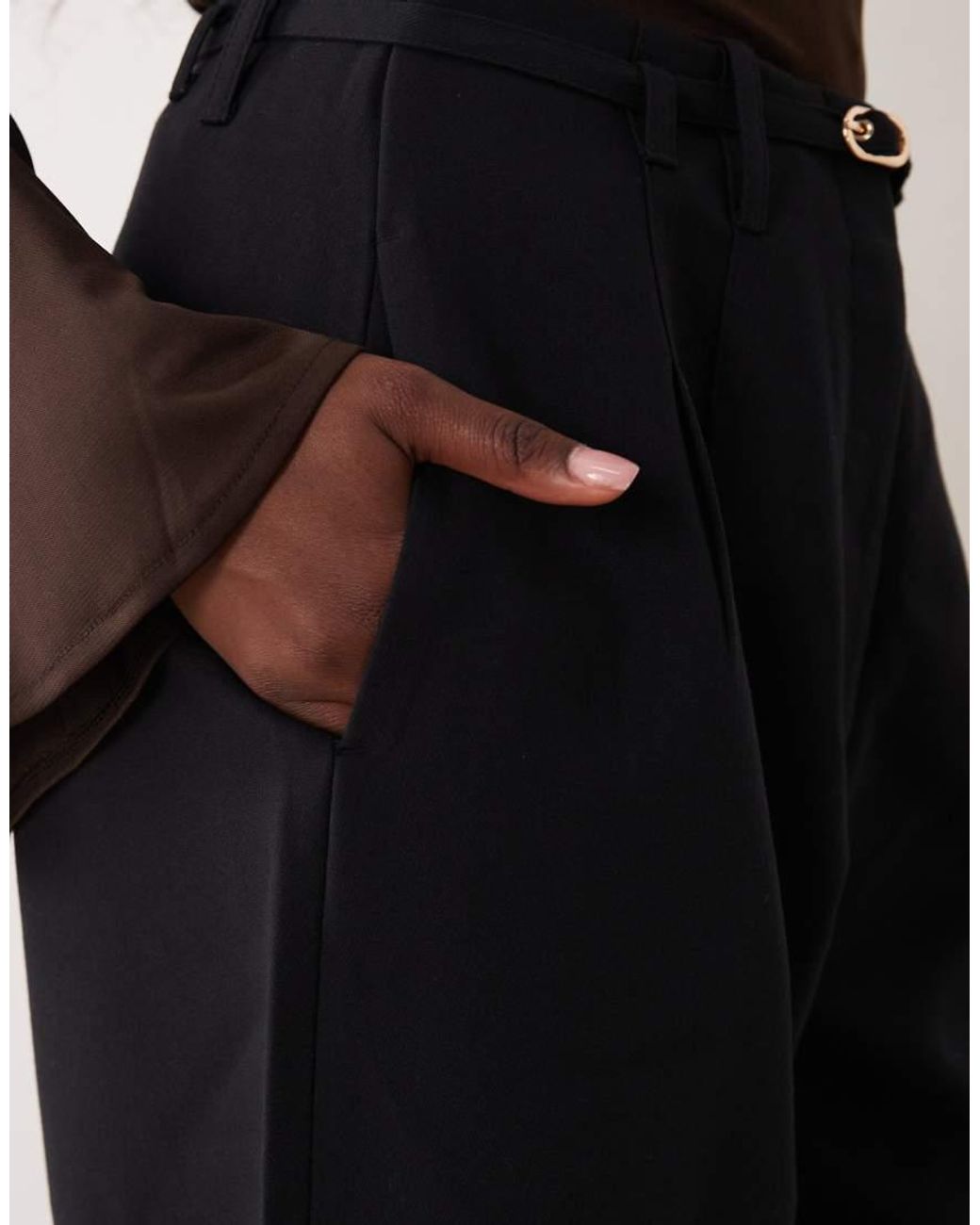 Abercrombie & Fitch Black Curve Love Sloane High Rise Wide Leg Trouser With Belt
