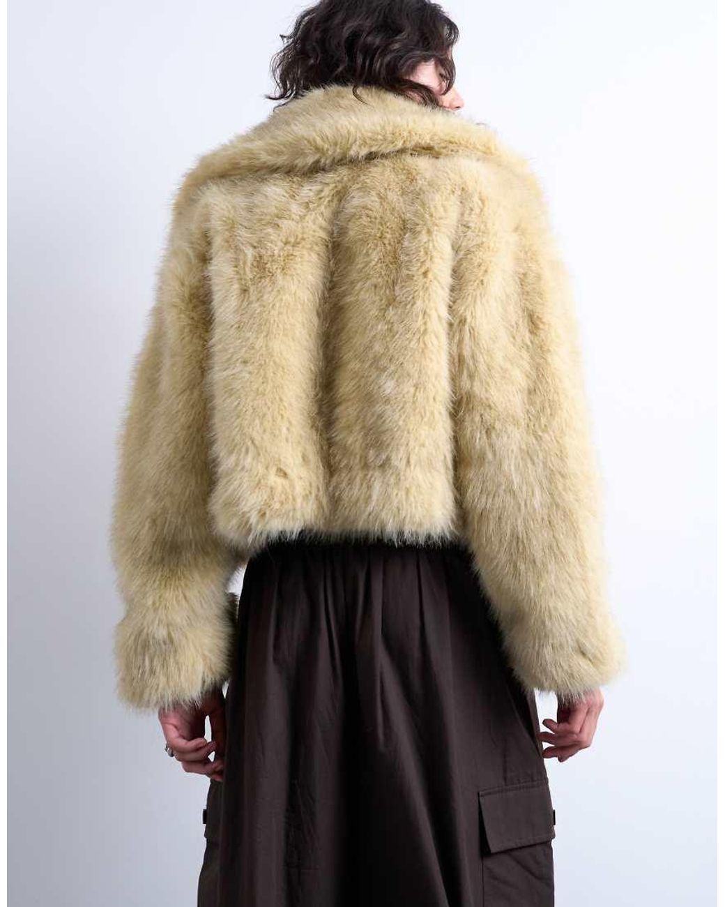 TOPSHOP Blue Faux Fur Zip Thru Bomber Jacket