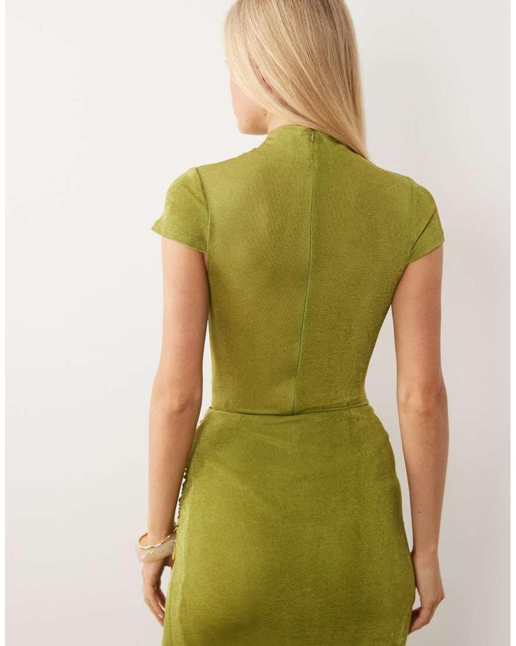Ruched & Ready Green Textured Slinky High Neck Cap Sleeve Bodysuit Co-Ord
