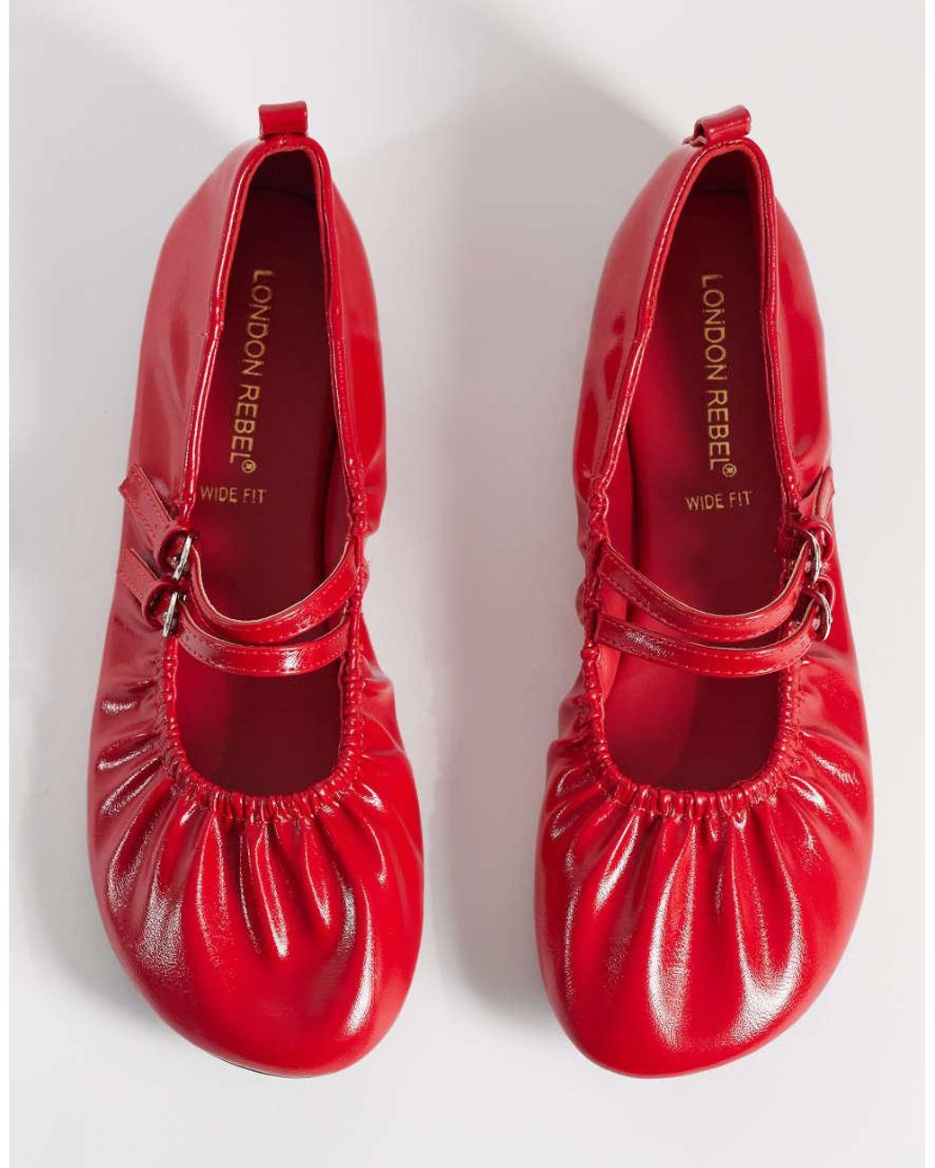 London Rebel Red Mia Strappy Ruched Ballet Flats