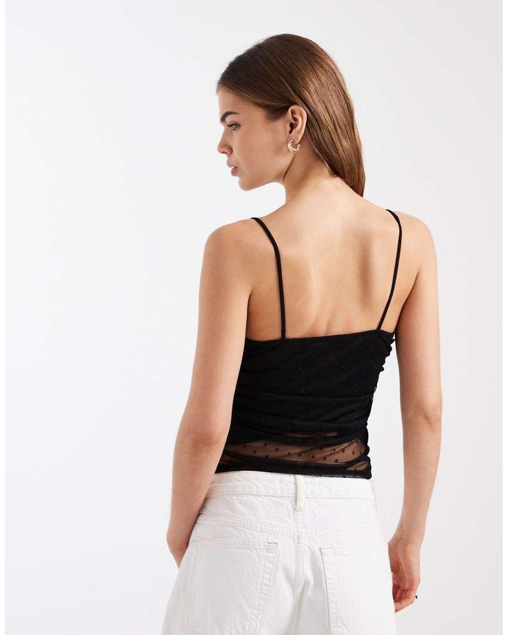 Miss Selfridge Black Ruched Polka Dot Top