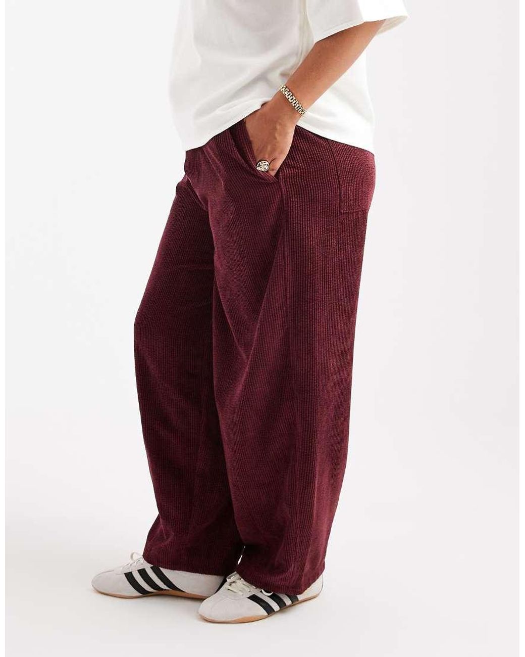 ASOS Red Asos Design Curve Pull On Barrel Leg Cord Trousers