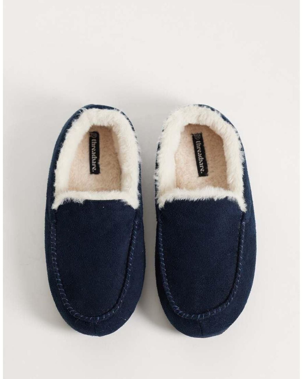 Threadbare Blue Fleece Lined Moccasin Slippers for men