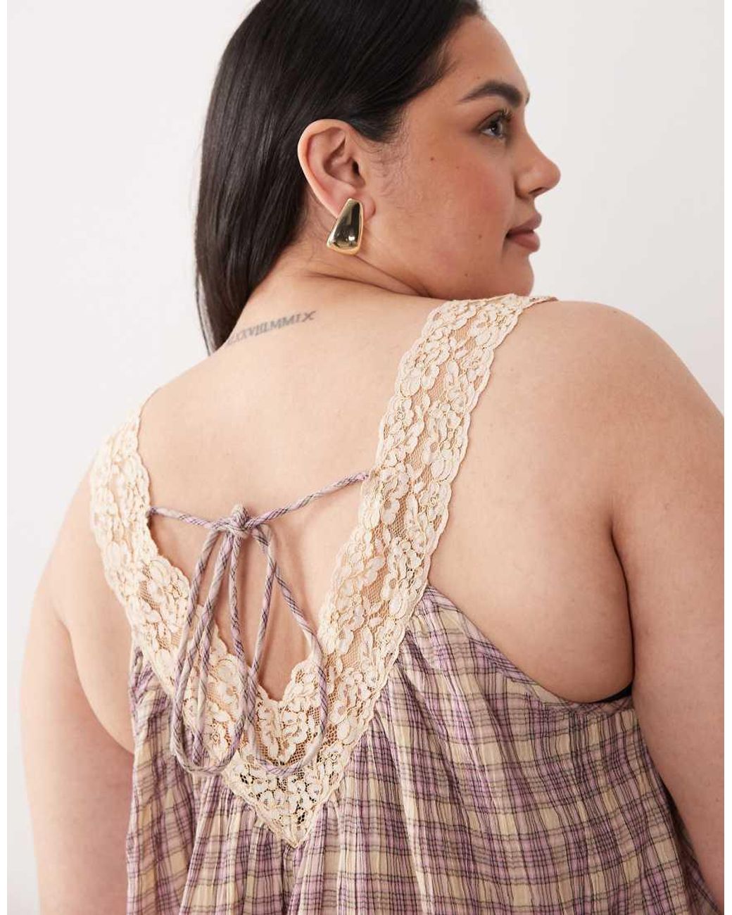ASOS Pink Asos Design Curve V Neck Smock Poplin Mini Sundress With Lace Overlay