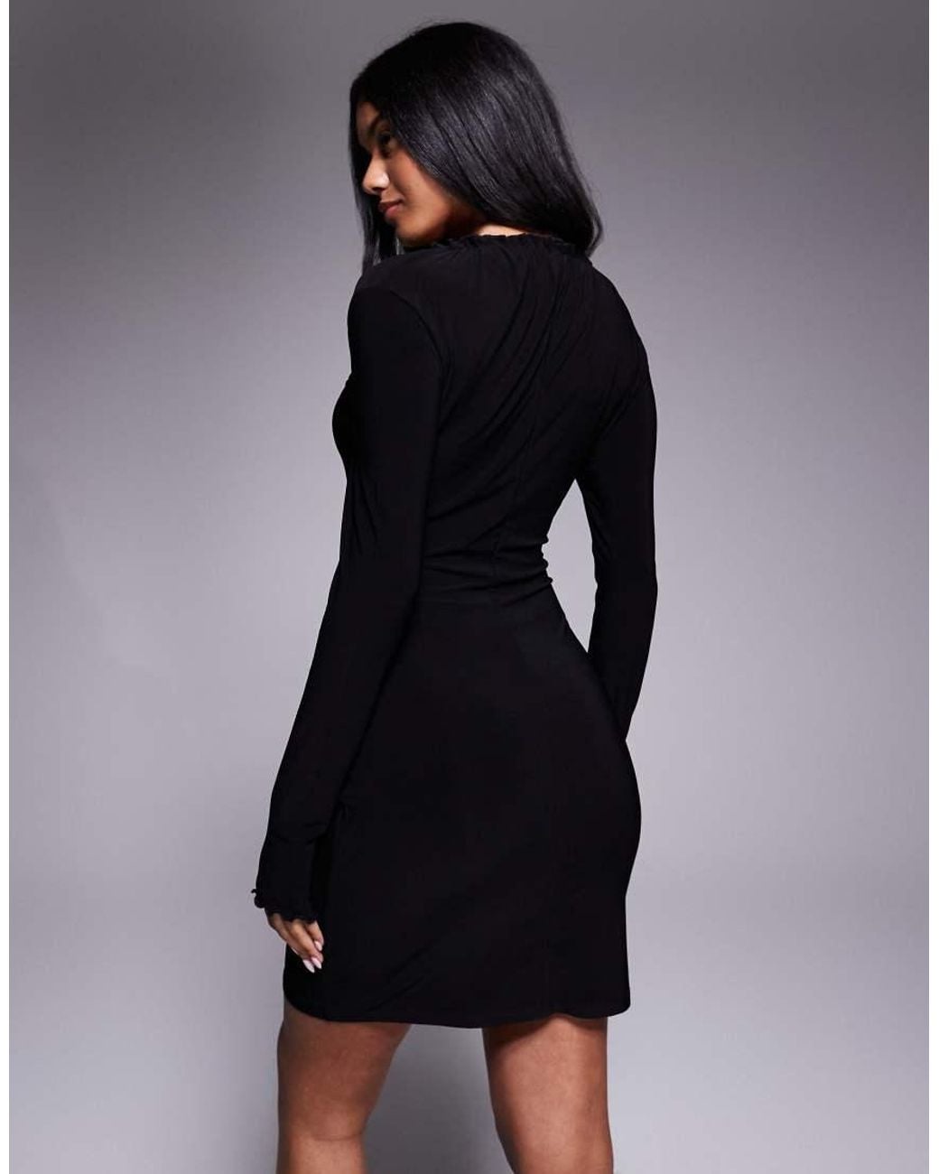 ASOS Black Long Sleeve Ruched Front Mini Dress
