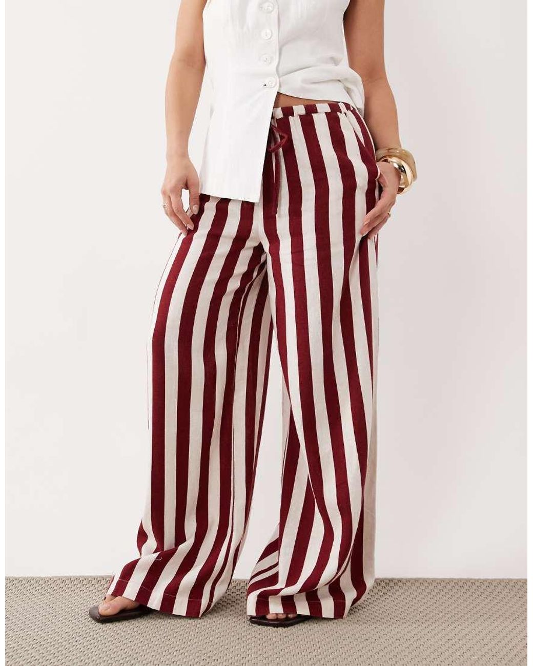 Nobody's Child Petite White Reese Linen Blend Drawstring Wide Leg Pants