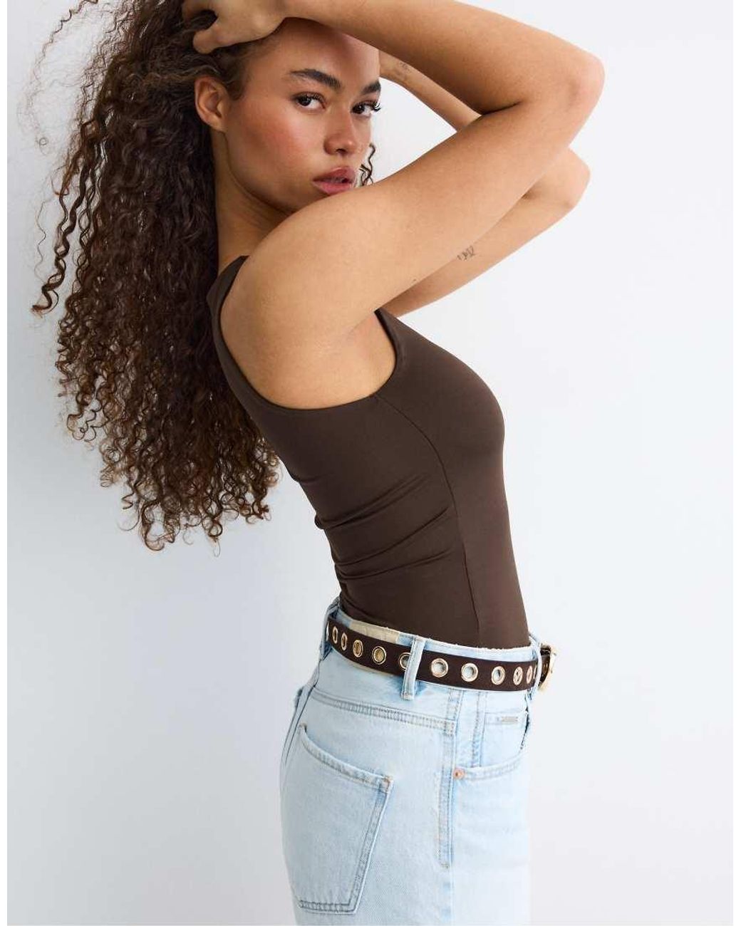 Stradivarius White Polyamide Wide Strap Top
