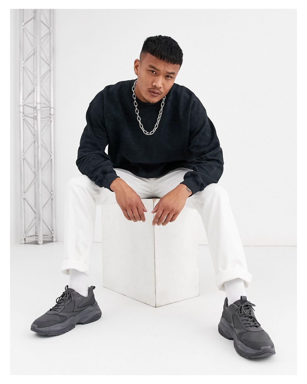 Reclaimed vintage sweat with logo embroidery and taping in black new arrivals