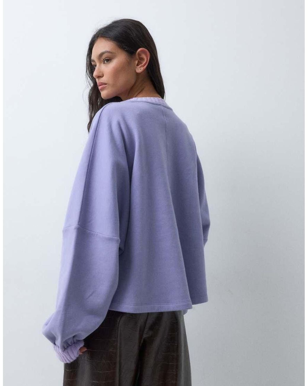 ASOS Purple Sweatshirt With Knitted Collar And Cuffs