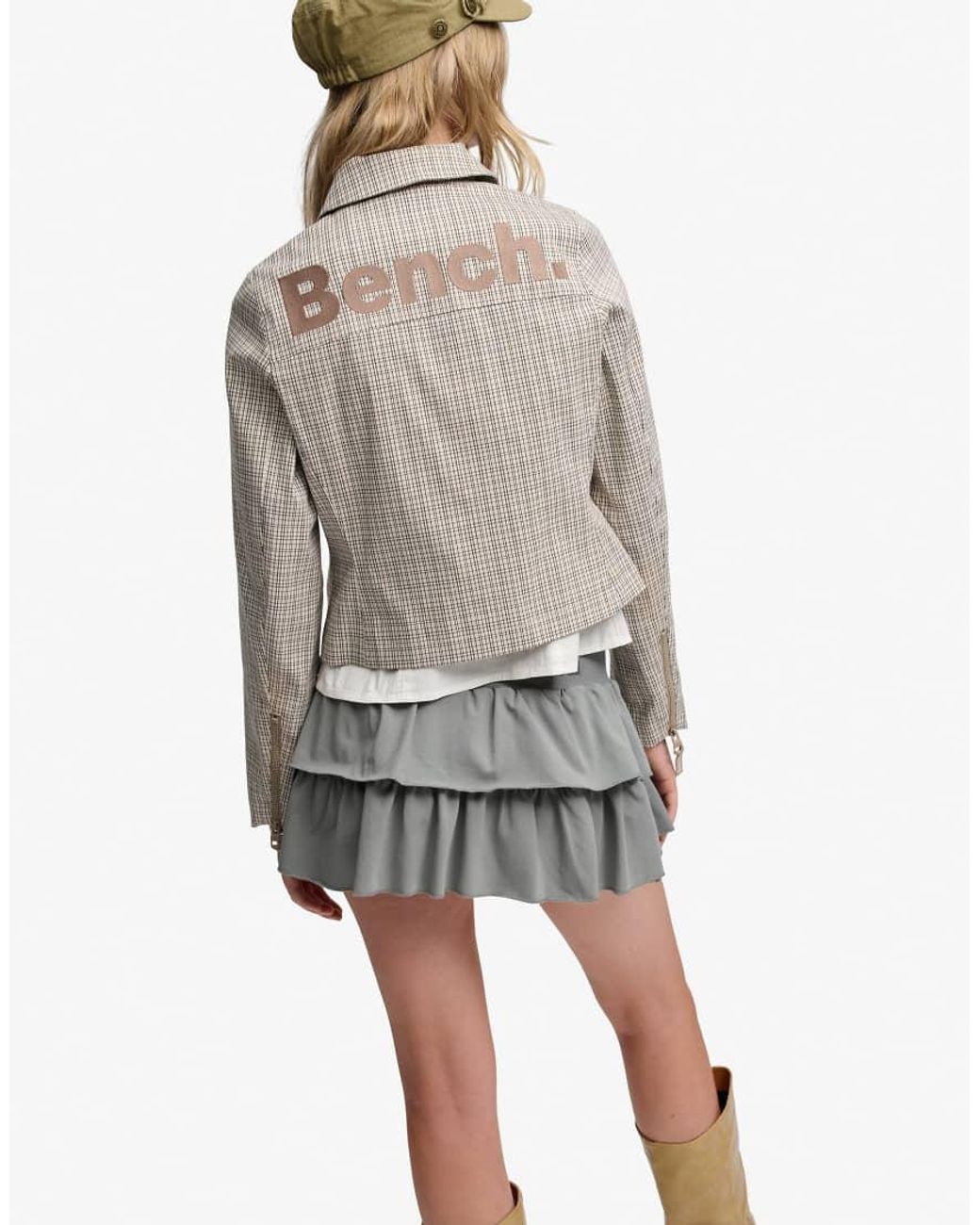 Bench x Superdry & Co White Double Zip Collared Check Jacket
