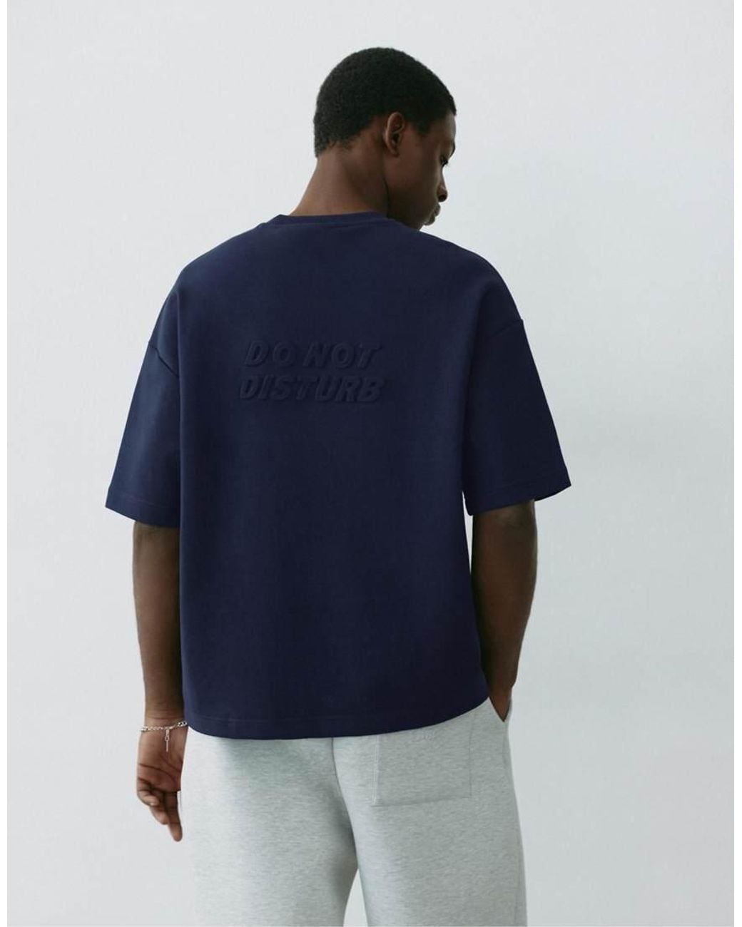 Pull&Bear Blue Heavyweight Raised Graphic T-shirt for men