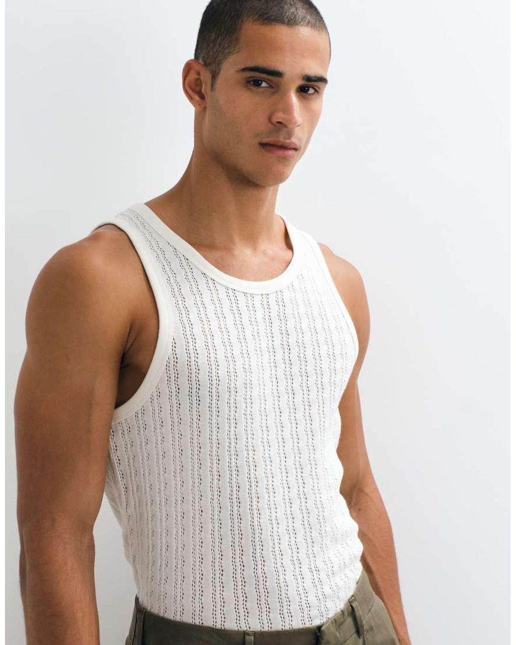 Abercrombie & Fitch White Pointelle Tank Top for men