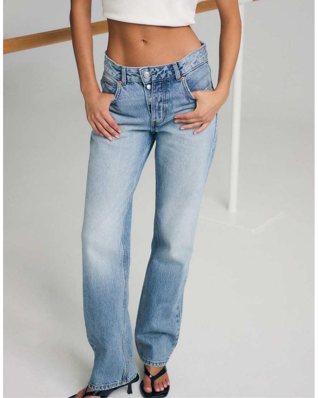 Stradivarius Blue Button-up Straight Slim Fit Jeans