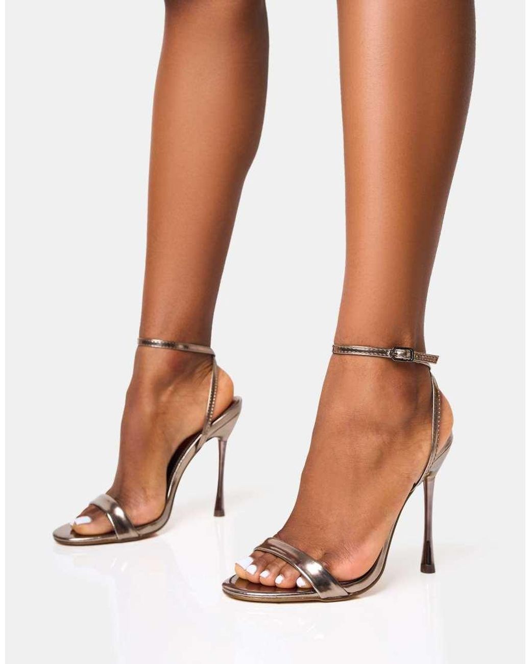 Public Desire Brown Soho Metallic Barely There Strappy Stiletto Heels
