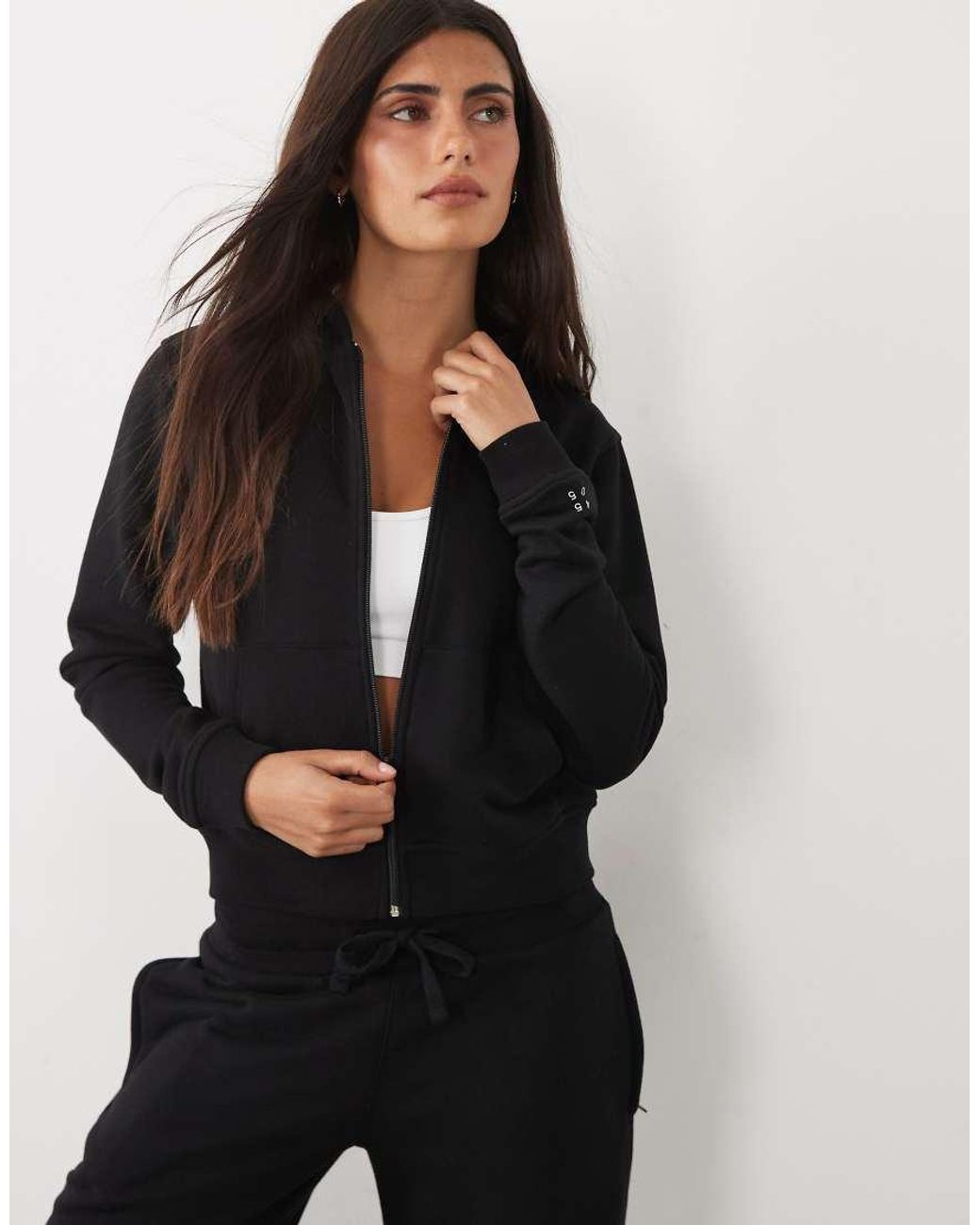4505 Black Y2k Lightweight Studio Zip Up Hoodie With Zip Pockets