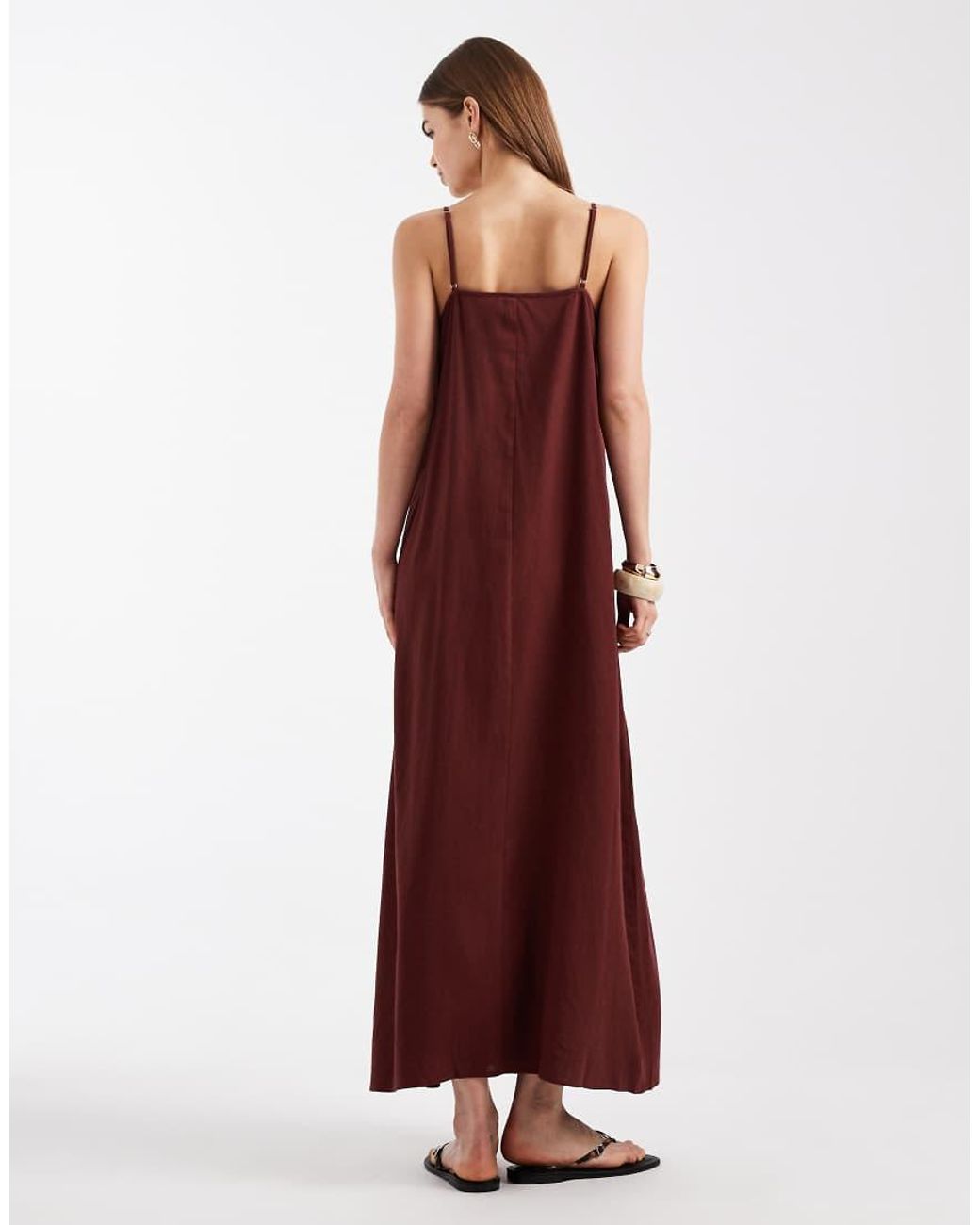 Vero Moda Red Linen Touch Cami Maxi Dress
