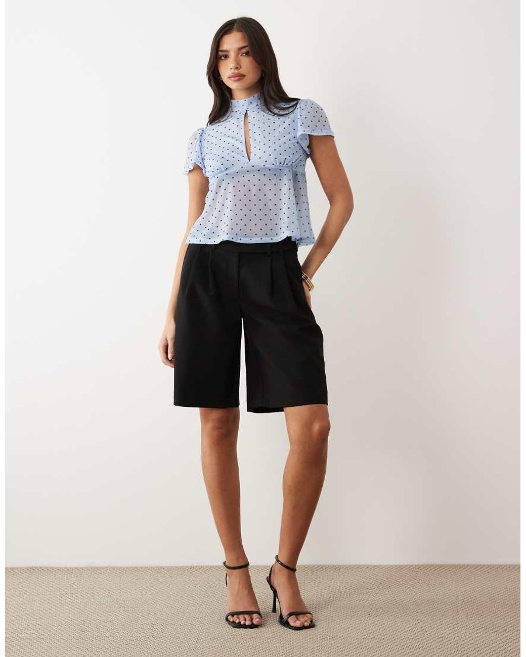 ASOS Blue Floaty Mesh Flutter Sleeve Top With Tie Back Detail