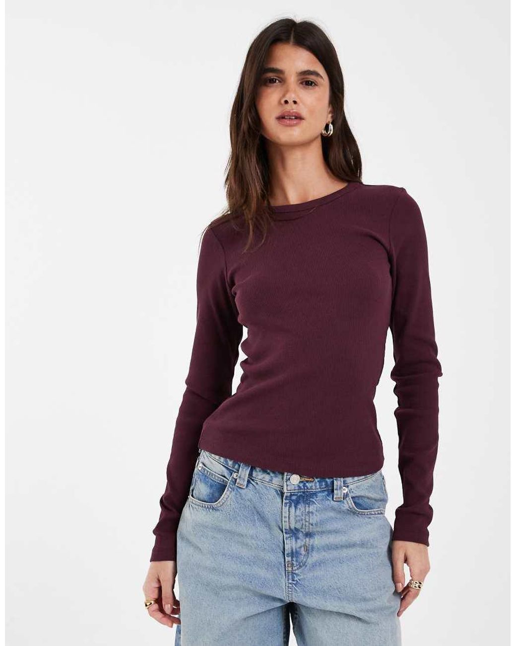 JJXX Purple Long Sleeve Ribbed Top