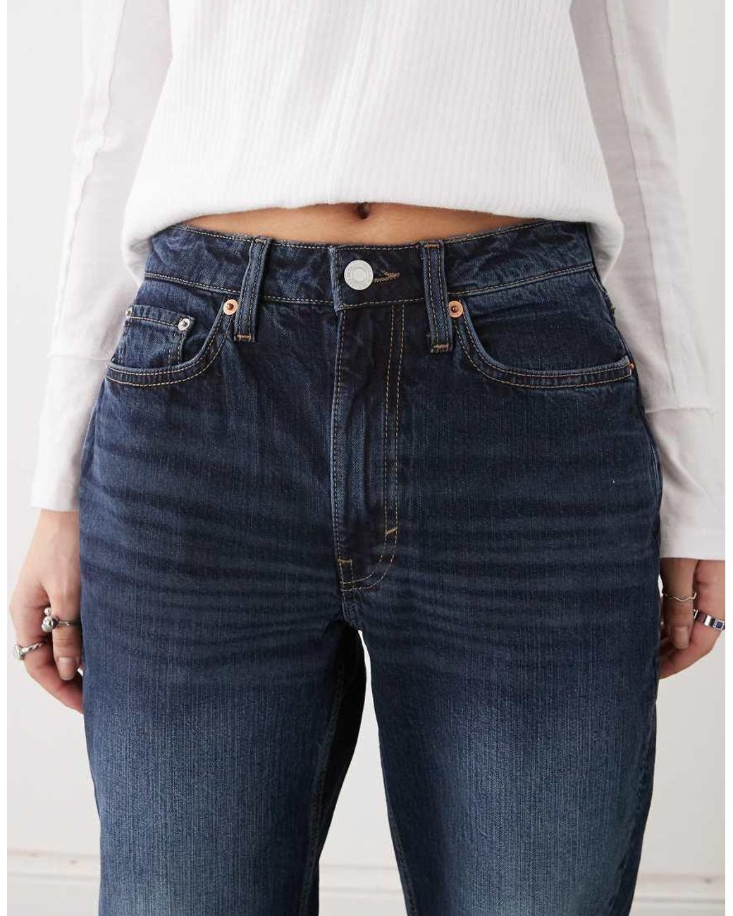 Weekday Blue Resolute Stretch High Waist Straight Leg Jeans