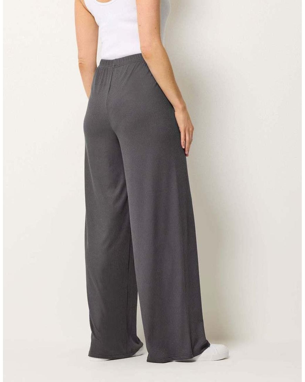 Long Tall Sally Gray Ribbed Wide Leg Trousers