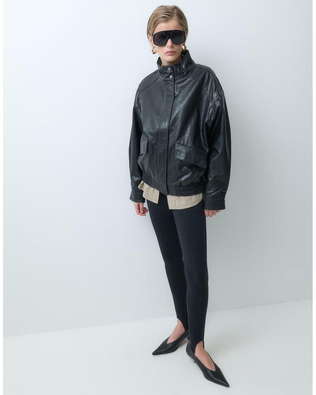 ONLY Gray Faux Leather Oversized Bomber Jacket