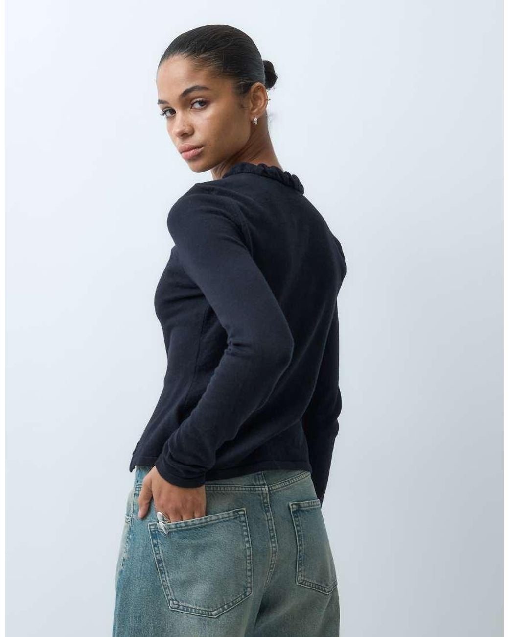 ASOS Blue Long Sleeve Cardigan With Frill Detail