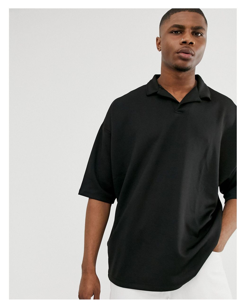 ASOS Oversized Polo Shirt With Revere Collar in Black for Men | Lyst