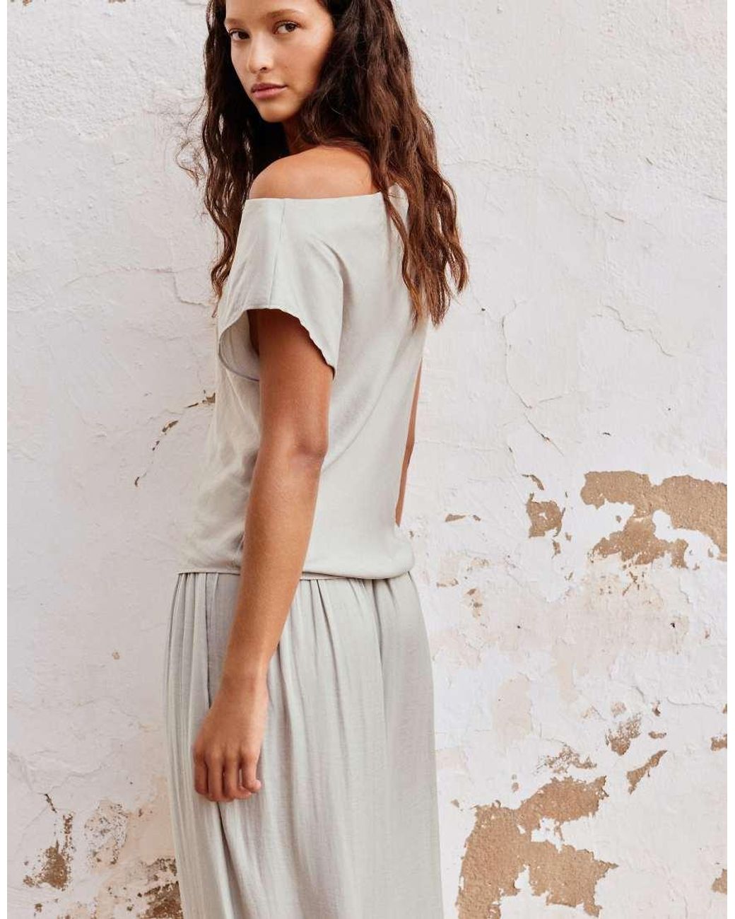 Pull&Bear Brown Satin Asymmetric Top