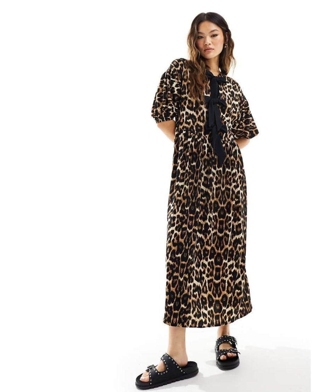ASOS Black Puff Sleeve Tie Front Maxi Dress