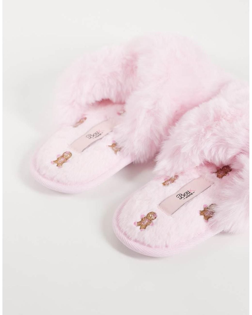 Boux Avenue Natural Cross Band Fluffy Embroidered Gingerbread Slippers