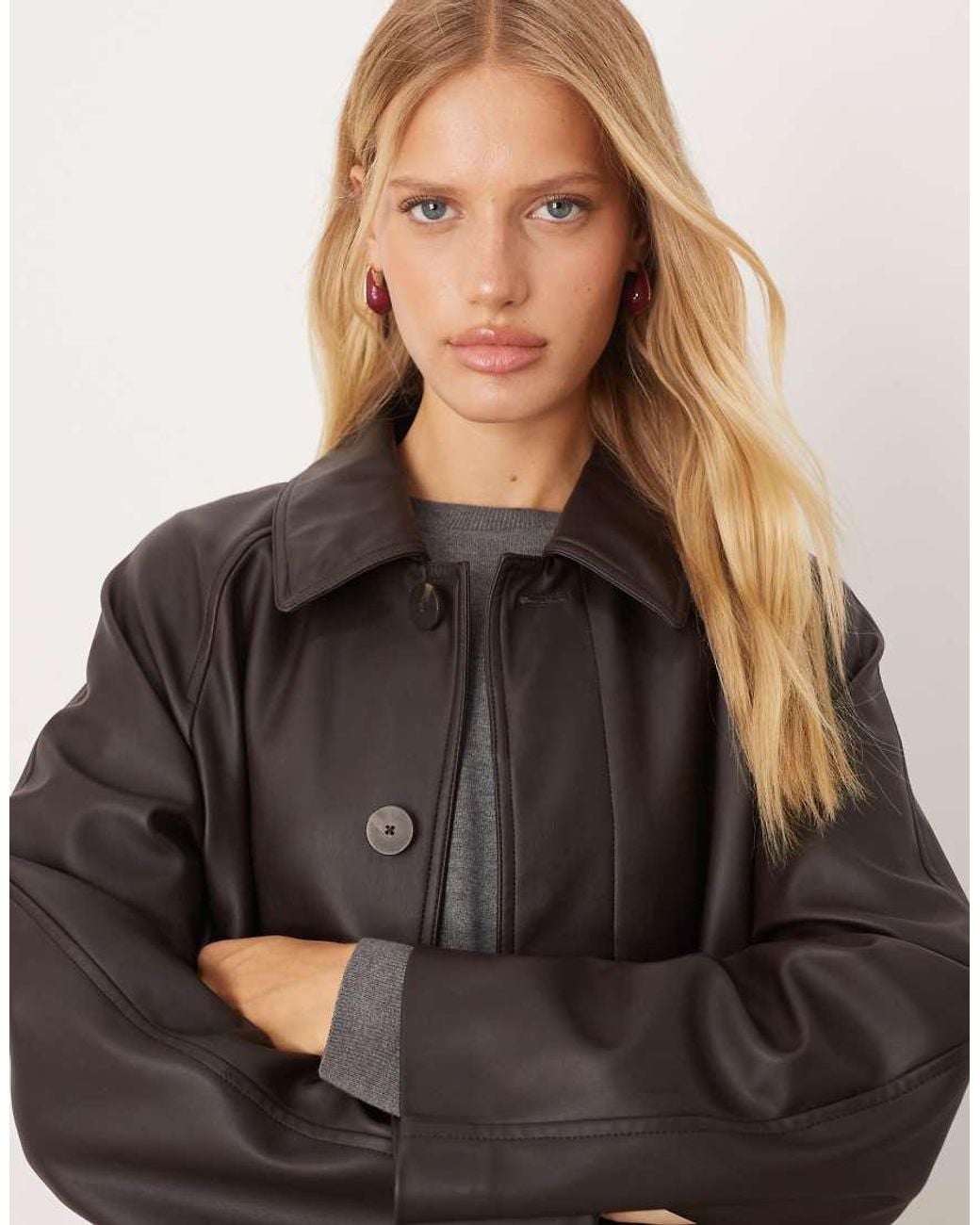 Mango Blue Faux Leather Trench Coat