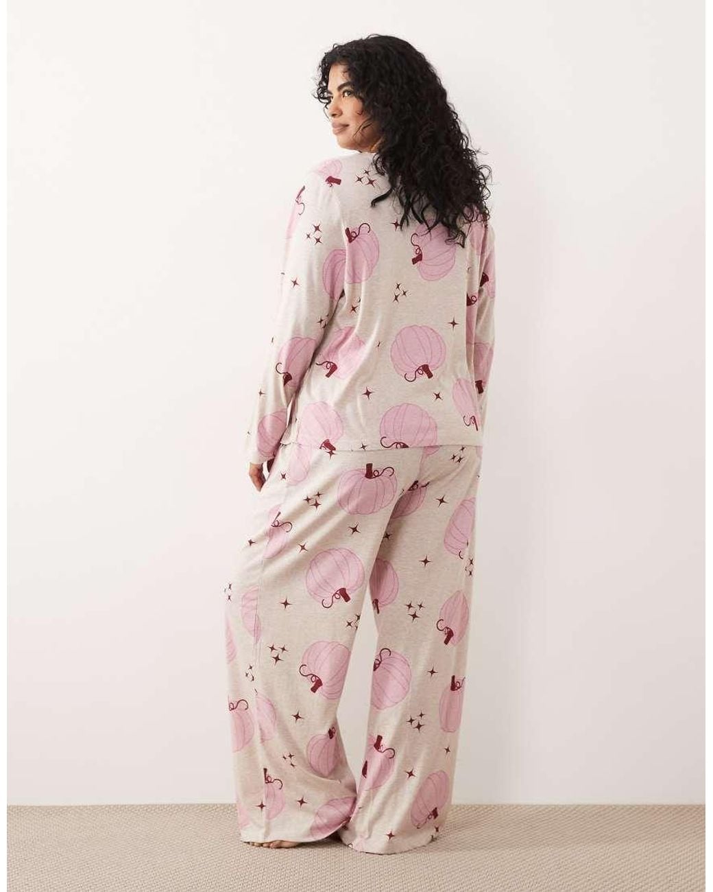 ASOS Pink Asos Design Curve Long Sleeve Pyjama Set