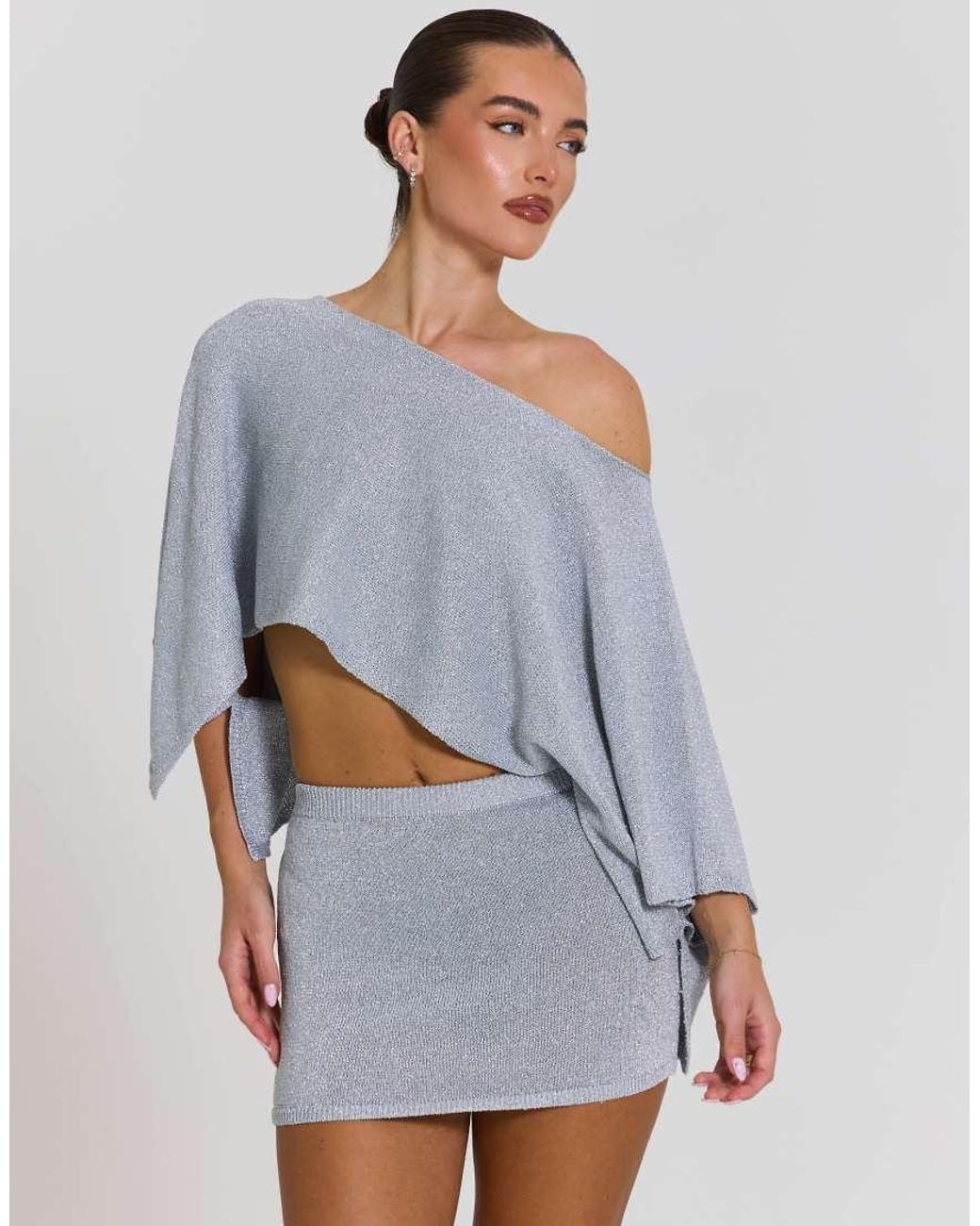 Aria Cove Blue Glitter Knit Mini Skirt Co-ord