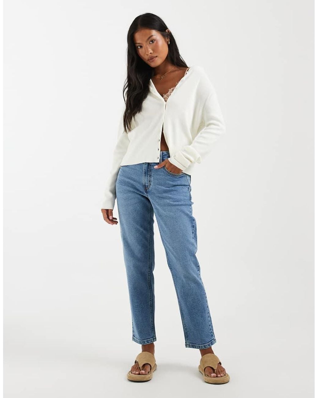 ASOS Blue Asos Design Petite Slim Fit Mom Jeans
