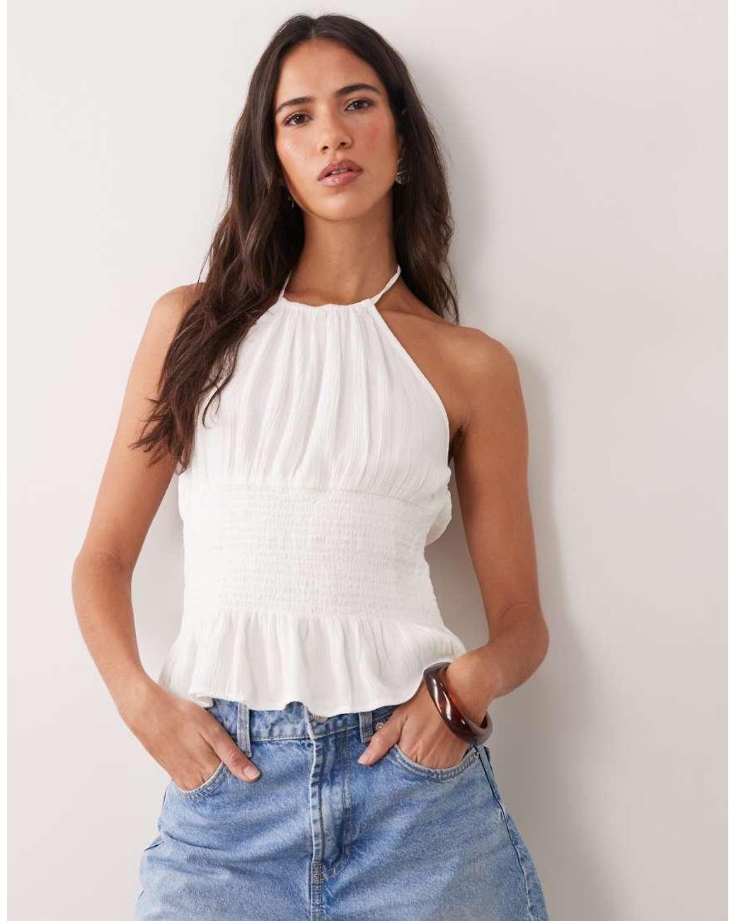 Mango White Teen Textured Halterneck Top