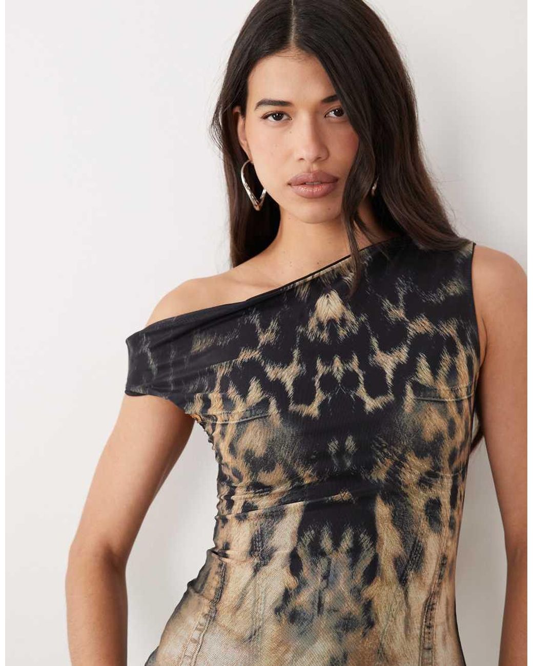 Murci Blue Premium Mesh Off-shoulder Denim Look Mini Dress