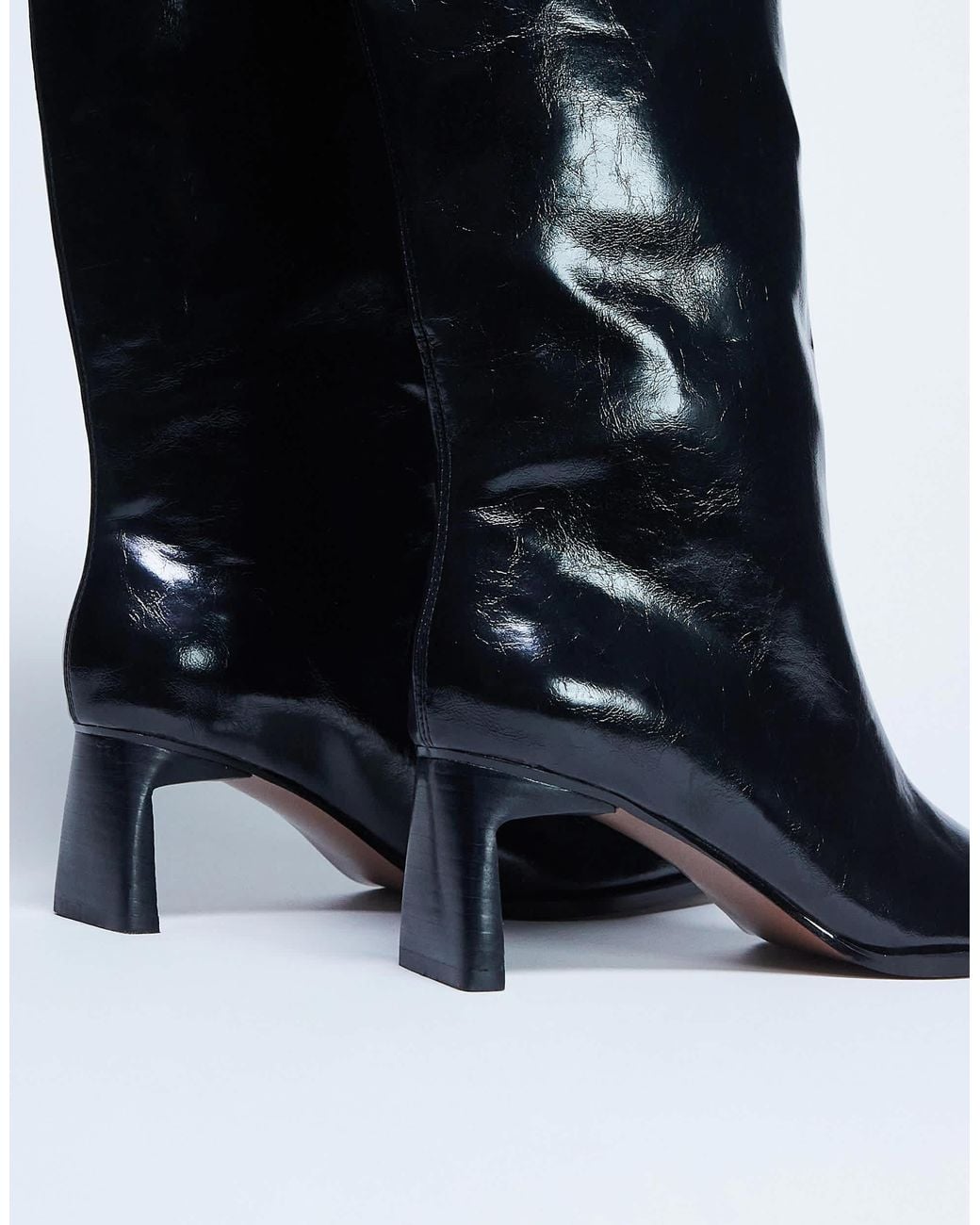 TOPSHOP Black Talia Chisel Toe Knee High Boots
