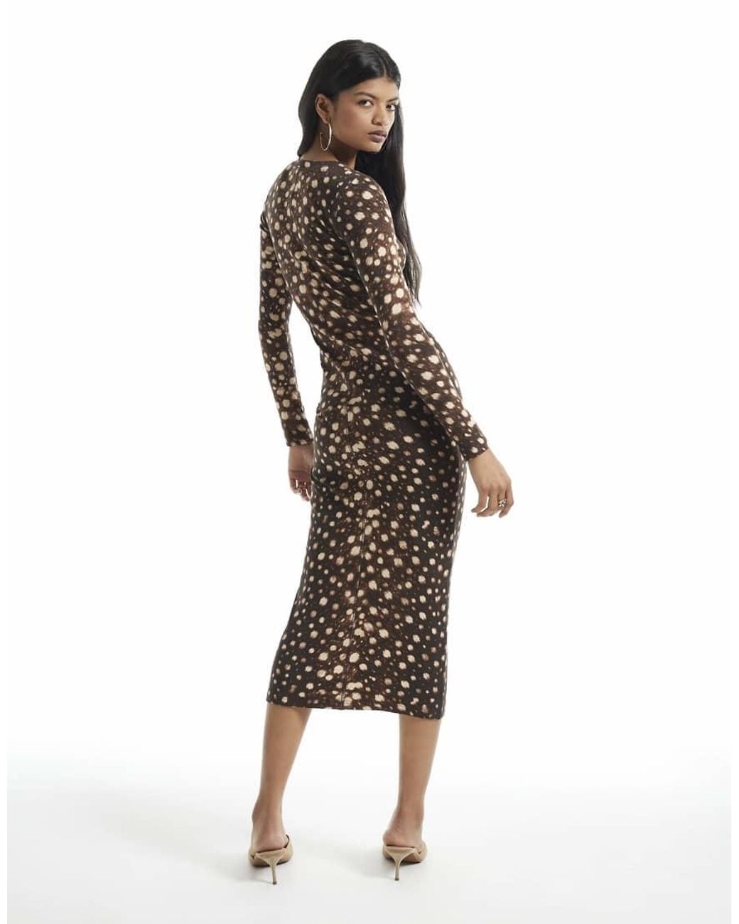 River Island Brown Rib Deer Print Midi Dress