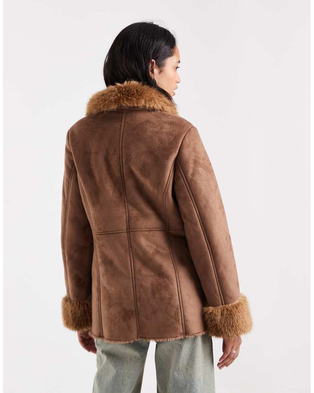 Vero Moda Brown Shearling Lined Suede-look Jacket