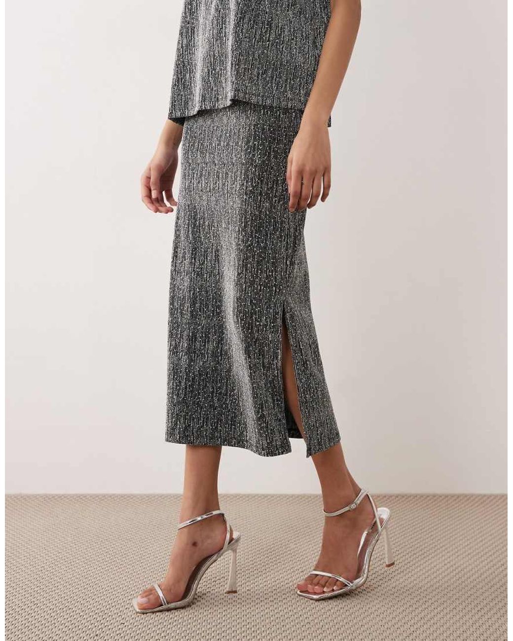 Vila Gray Glitter Midi Skirt Co-ord