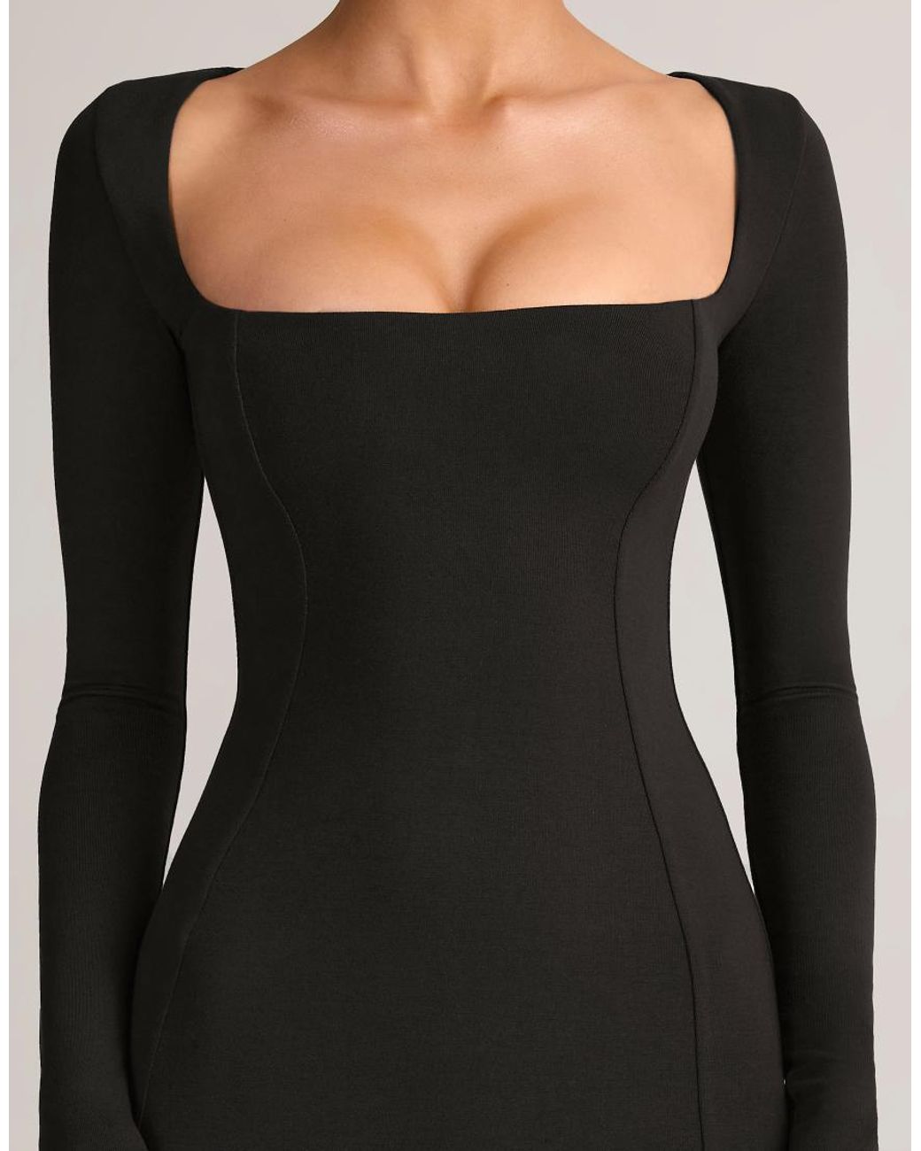 Oh Polly Black Lux Modal Square Neck Long Sleeve Maxi Dress