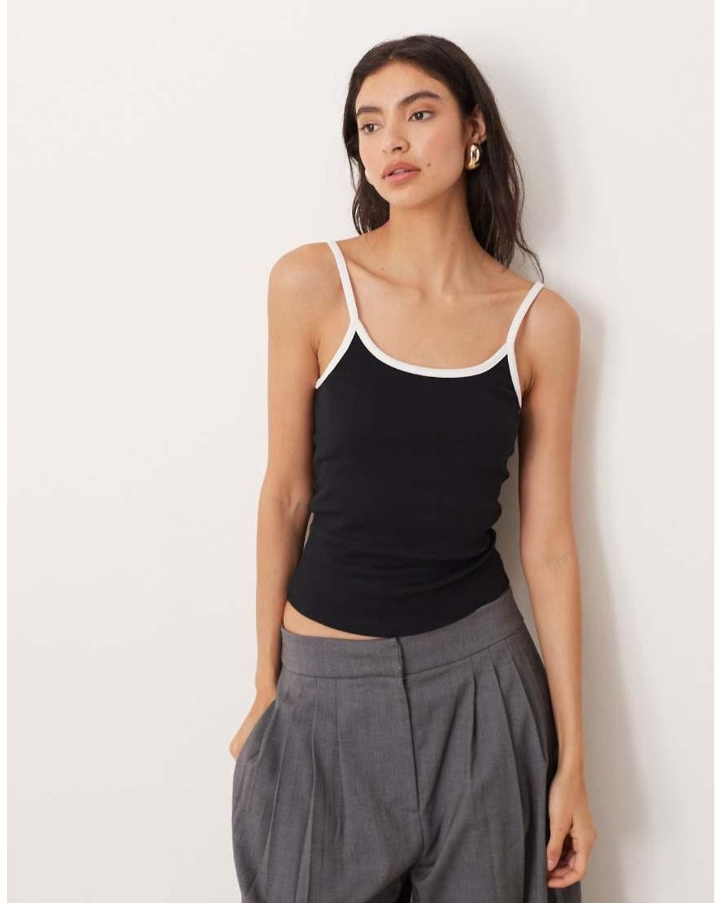 ASOS Black Contrast Binding Scoop Detail Vest