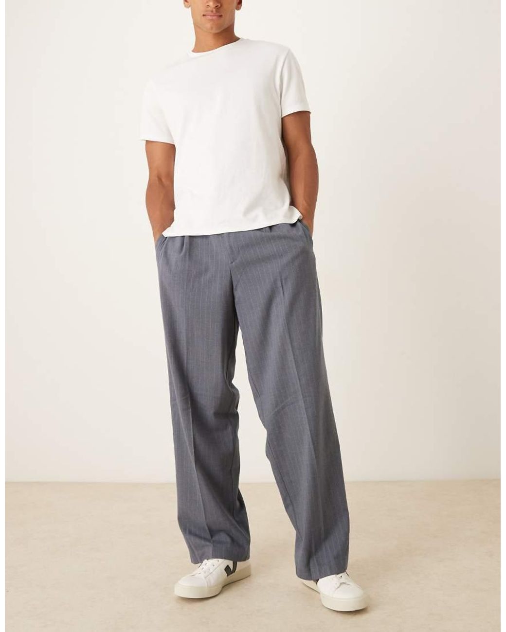 ASOS Blue Smart Wide Leg Flannel Trousers for men