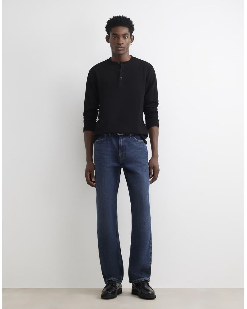 River Island Blue Regular Fit Cotton Henley Neck T-Shirt for men
