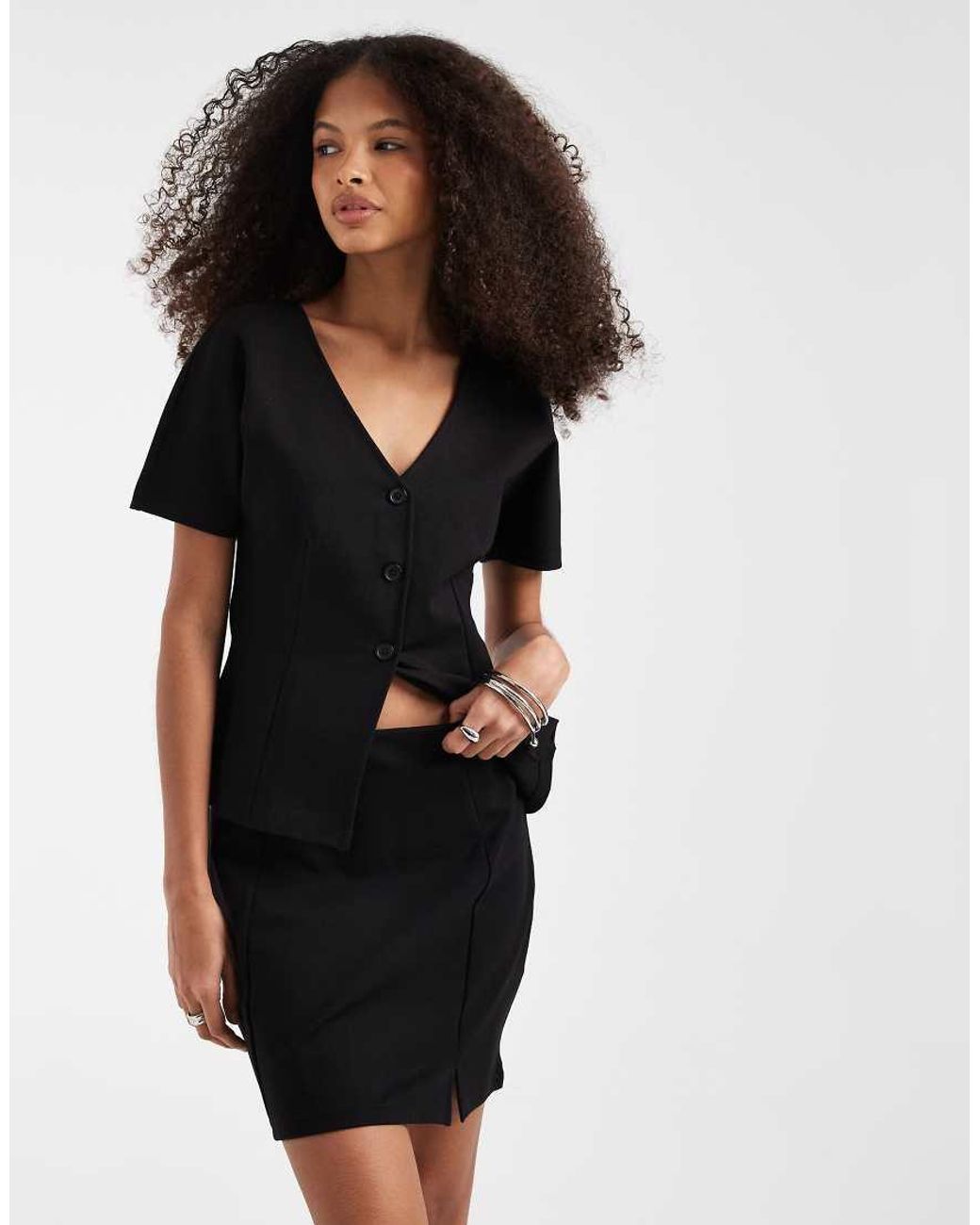 Pieces Black Structured Jersey Mini Skirt Co-Ord
