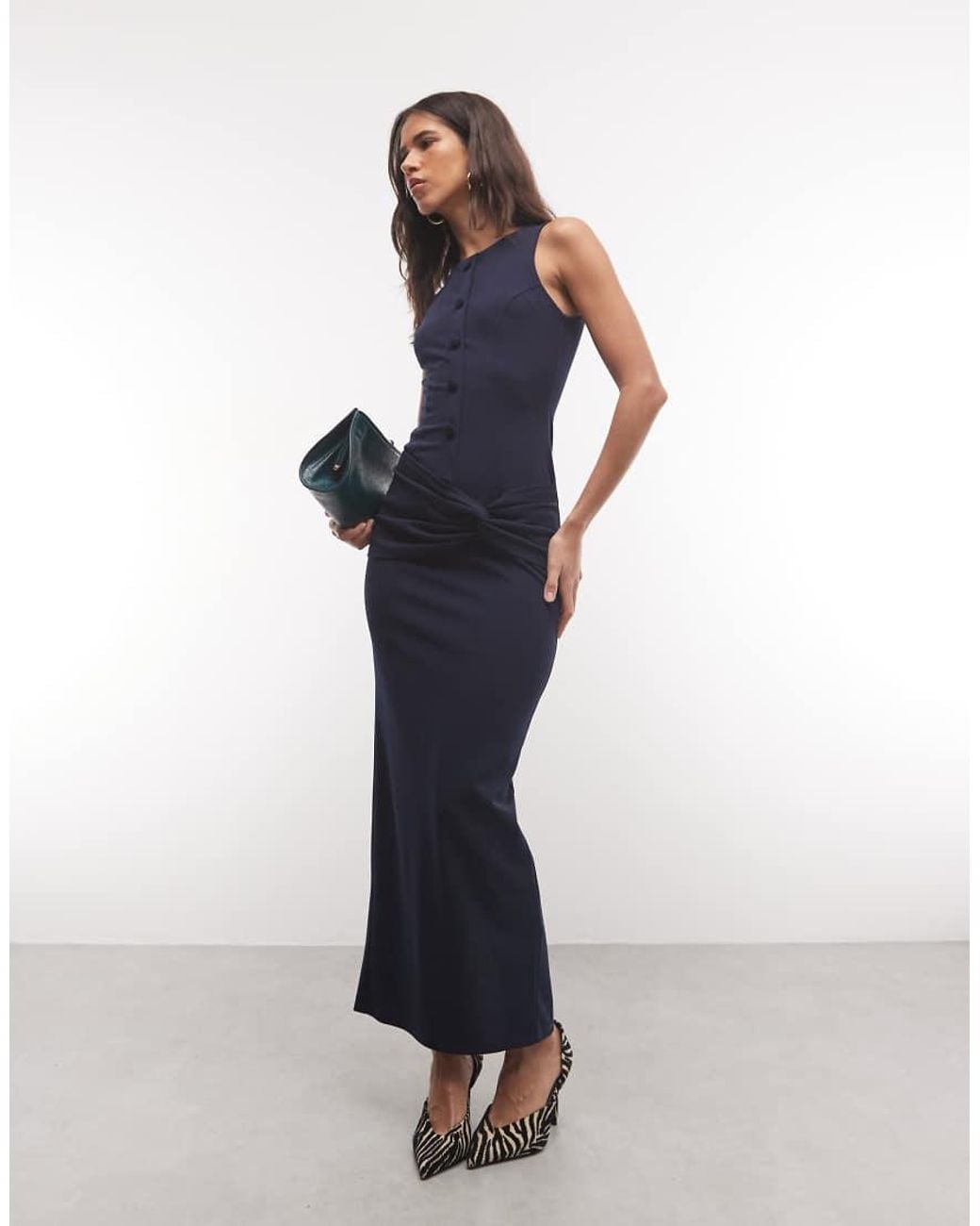 ASOS Blue Button Down Structured Maxi Dress