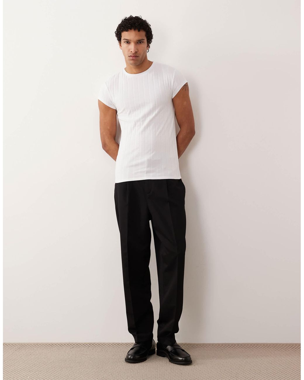 T-shirt moulant à mancherons et côtes larges ASOS pour homme en coloris White